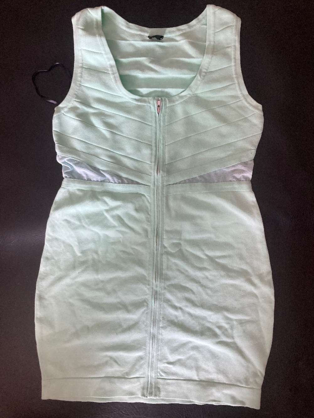 Bebe 2b light green mesh cutout zipper front Bodycon bandage dress